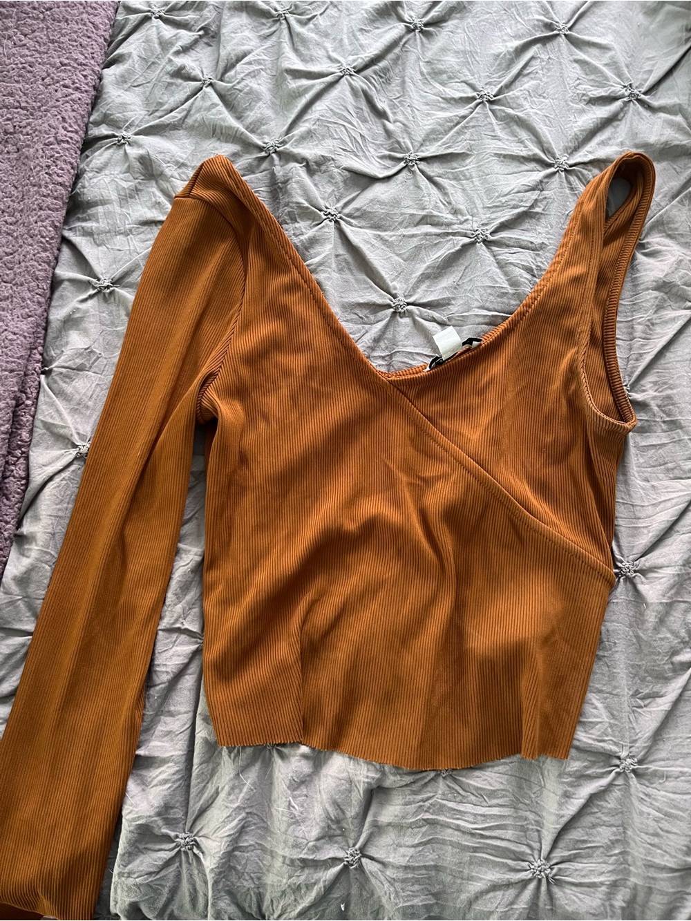 Topshop One-Shoulder Ribbed Long Sleeve Top in Rust Orange
